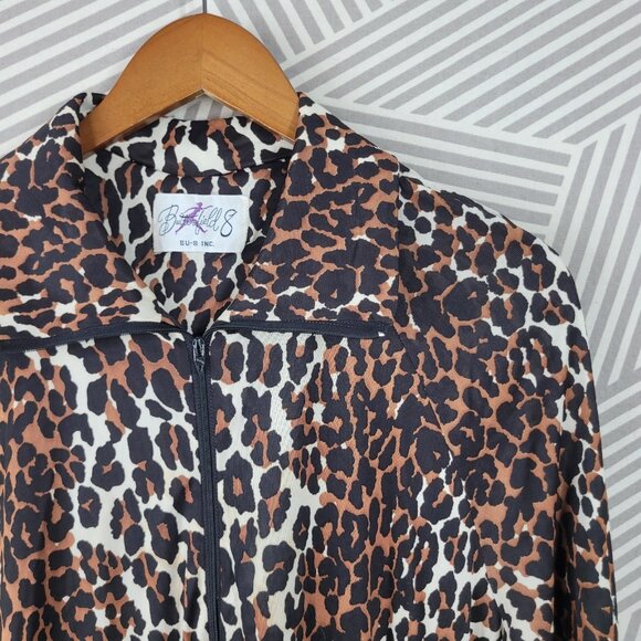 Vintage Housecoat Robe Small Medium pockets Long 1/2 Zip Up Cheetah Leopard FLAW - Picture 4 of 9